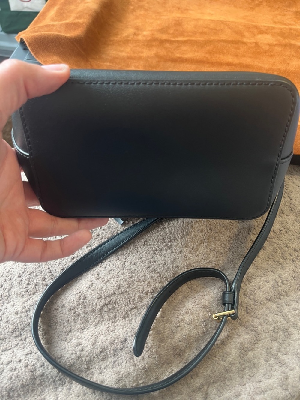 Lauren Ralph Lauren Black Leather Drawstring Bucket Crossbody - Picture 9 of 13